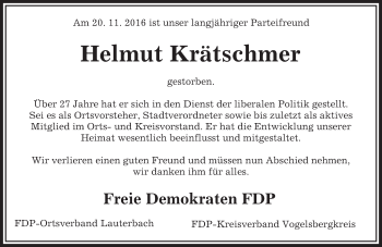 Traueranzeige von Helmut Krätschmer von VRM Trauer