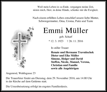 Traueranzeige von Emmi Müller von VRM Trauer
