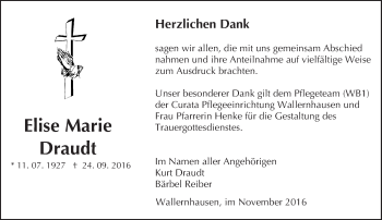 Traueranzeige von Elise Marie Draudt von  Kreisanzeiger