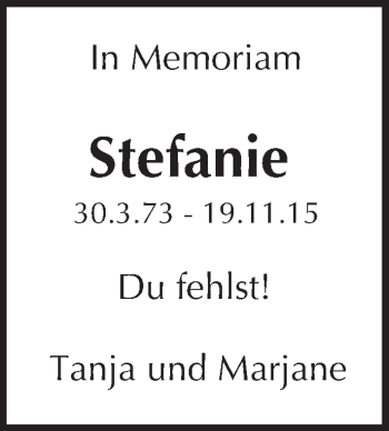 Traueranzeige von Stefanie Mann von Trauerportal Echo Online