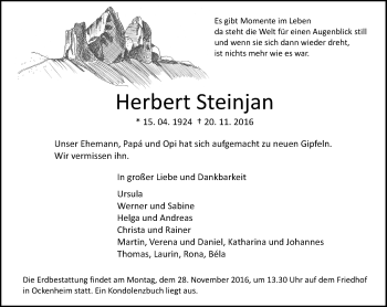 Traueranzeige von Herbert Steinjan von Trauerportal Rhein Main Presse