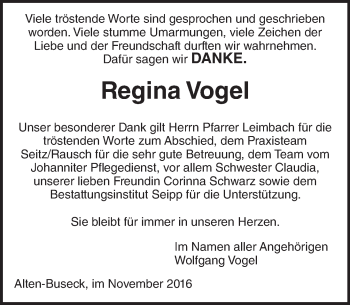 Traueranzeige von Regina Vogel von  Gießener Anzeiger