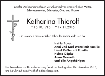 Traueranzeige von Katharina Thierolf von Trauerportal Echo Online