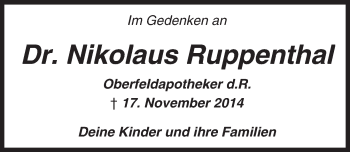 Traueranzeige von Nikolaus Ruppenthal von Trauerportal Rhein Main Presse