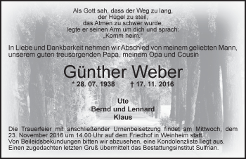 Traueranzeige von Günther Weber von Trauerportal Rhein Main Presse