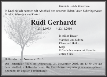 Traueranzeige von Rudi Gerhardt von  Kreisanzeiger