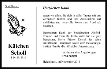Traueranzeige von Kätchen Scholl von VRM Trauer