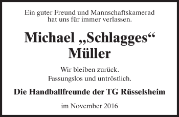 Traueranzeige von Michael Alios Müller von Trauerportal Rhein Main Presse
