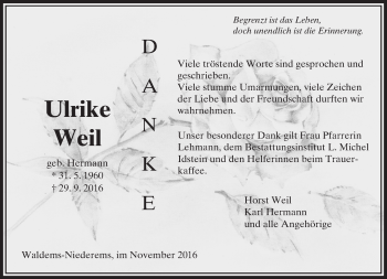Traueranzeige von Ulrike Weil von  Camberger Anzeiger