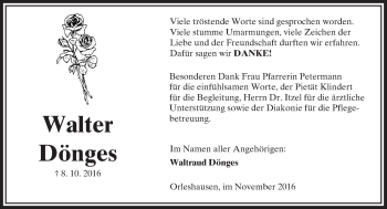 Traueranzeige von Walter Dönges von  Kreisanzeiger