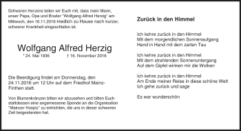 Traueranzeige von Wolfgang Alfred Herzig von Trauerportal Rhein Main Presse
