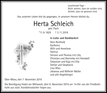 Traueranzeige von Herta Schleich von VRM Trauer