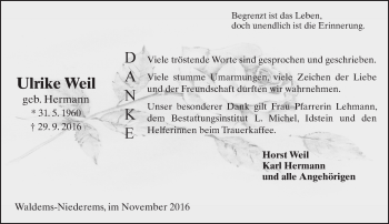 Traueranzeige von Ulrike Weil von Trauerportal Rhein Main Presse