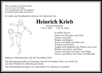 Traueranzeige von Heinrich Krieb von  Gießener Anzeiger
