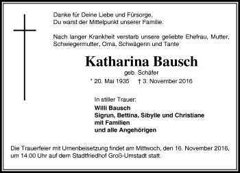 Traueranzeige von Katharina Bausch von Trauerportal Echo Online