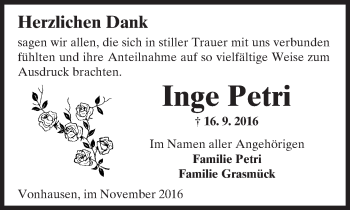 Traueranzeige von Inge Petri von  Kreisanzeiger