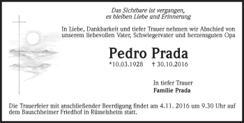 Traueranzeige von Pedro Prada von Trauerportal Rhein Main Presse
