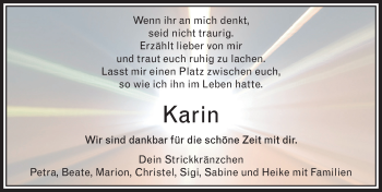 Traueranzeige von Karin  von VRM Trauer