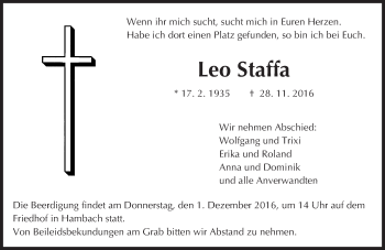 Traueranzeige von Leo Staffa von Trauerportal Echo Online