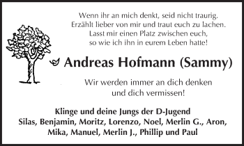 Traueranzeige von Andreas Hofmann von  Kreisanzeiger