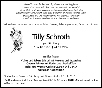 Traueranzeige von Tilly Schroth von  Kreisanzeiger