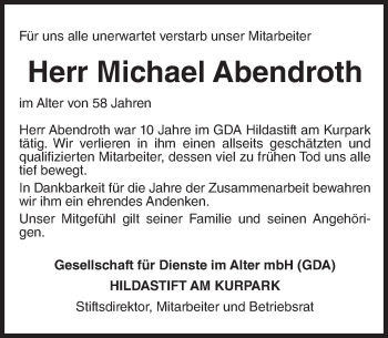 Traueranzeige von Michael Abendroth von Trauerportal Rhein Main Presse
