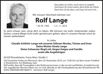 Traueranzeige von Rolf Lange von Trauerportal Rhein Main Presse