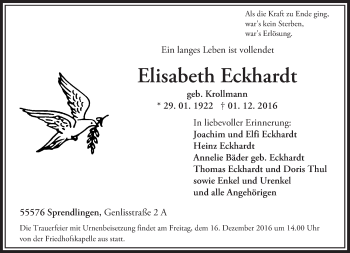 Traueranzeige von Elisabeth Eckhardt von Trauerportal Rhein Main Presse