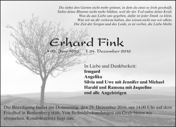 Traueranzeige von Erhard Fink von Trauerportal Echo Online