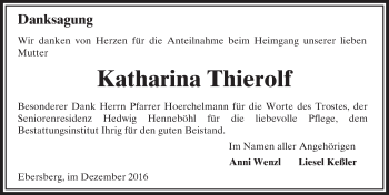 Traueranzeige von Katharina Thierolf von Trauerportal Echo Online