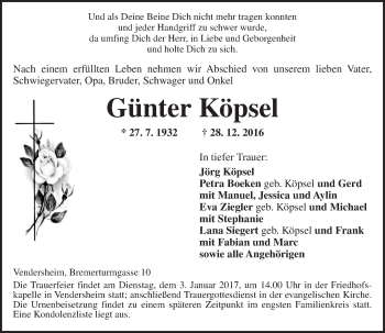 Traueranzeige von Günter Köpsel von Trauerportal Rhein Main Presse