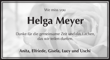 Traueranzeige von Helga Meyer von VRM Trauer
