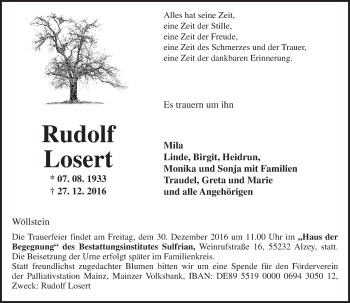 Traueranzeige von Rudolf Losert von Trauerportal Rhein Main Presse