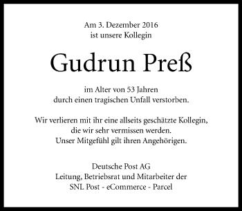 Traueranzeige von Gudrun Preß von Trauerportal Echo Online