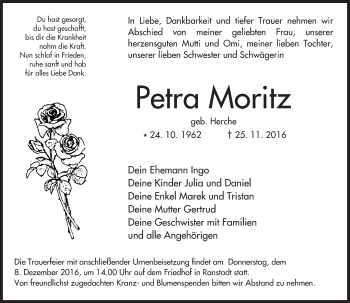 Traueranzeige von Petra Moritz von  Kreisanzeiger