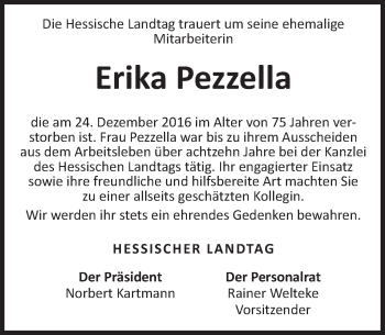 Traueranzeige von Erika Pezzella von Trauerportal Rhein Main Presse