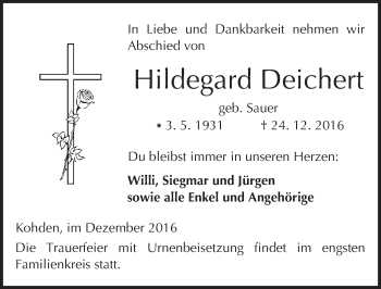 Traueranzeige von Hildegard Deichert von  Kreisanzeiger