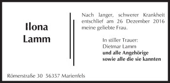 Traueranzeige von Ilona Lamm von Trauerportal Rhein Main Presse