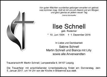 Traueranzeige von Ilse Schnell von VRM Trauer