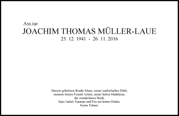 Traueranzeige von Joachim Thomas Müller-Laue von Trauerportal Rhein Main Presse
