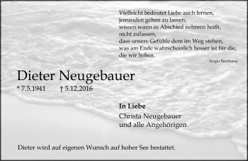 Traueranzeige von Dieter Neugebauer von Trauerportal Rhein Main Presse