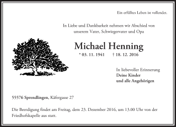 Traueranzeige von Michael Henning von Trauerportal Rhein Main Presse