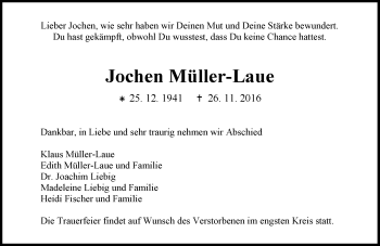 Traueranzeige von Jochen Müller-Laue von Trauerportal Rhein Main Presse