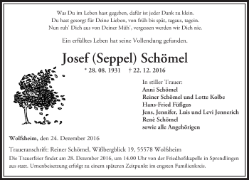 Traueranzeige von Josef  Schömel von Trauerportal Rhein Main Presse
