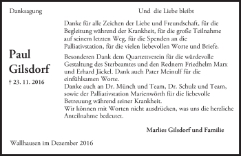 Traueranzeige von Paul Gilsdorf von Trauerportal Rhein Main Presse