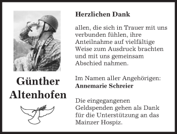 Traueranzeige von Günther Altenhofen von Trauerportal Rhein Main Presse