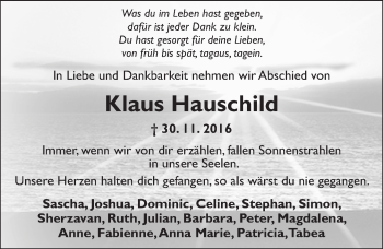 Traueranzeige von Klaus Hauschild von Trauerportal Rhein Main Presse