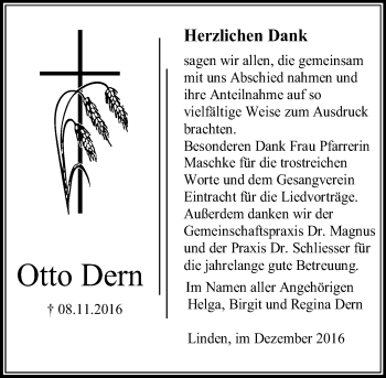 Traueranzeige von Otto Dern von  Gießener Anzeiger