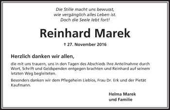 Traueranzeige von Reinhard Marek von  Gelnhäuser Tageblatt