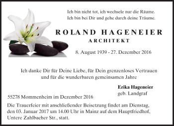 Traueranzeige von Roland Hageneier von Trauerportal Rhein Main Presse